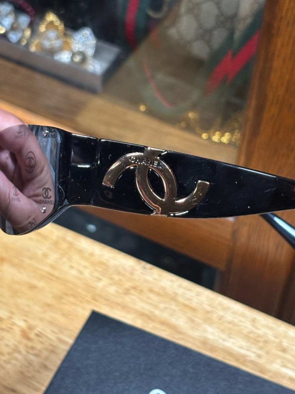 Classic CHANEL Logo Black Shield Sunglasses with Across Lens - Picture 2 of 3